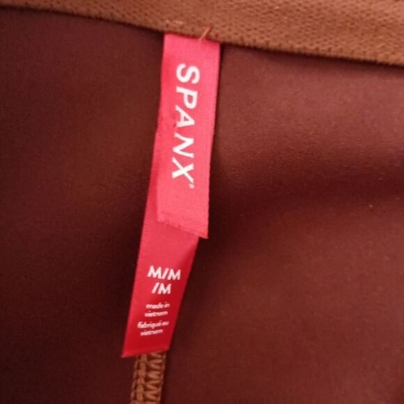 SPANX Faux Suede Pants M Flare Leg Pull On Stretch Camel Color Bohemian Hippie. - Picture 6 of 16